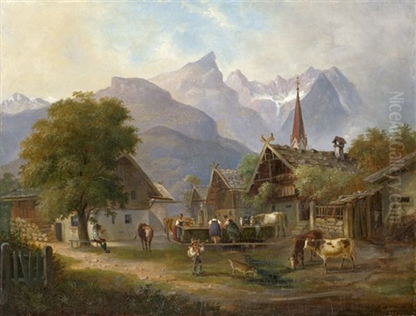 Die Zugspitze Bei Garmisch-partenkirchen Oil Painting by Ernst August Leuteritz