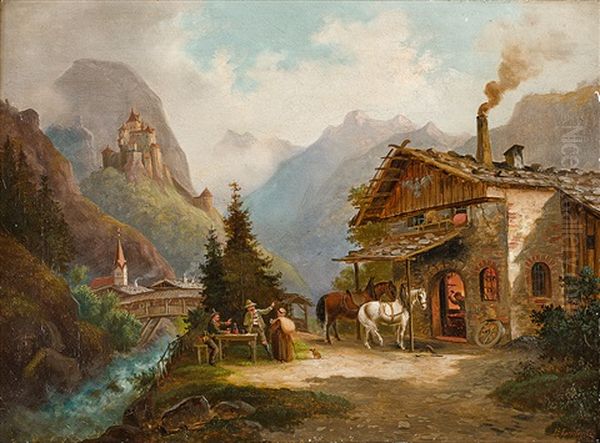 Sommerliche Hochgebirgslandschaft Mit Alter Schmiede Oil Painting by Franz Wilhelm Leuteritz