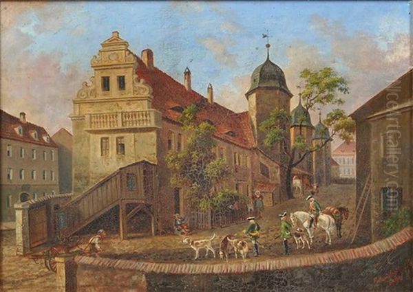 Der Jagerhof In Neustadt Dr(esden) Mit Staffage Aus Der Zeit August Des Starken Oil Painting by Franz Wilhelm Leuteritz