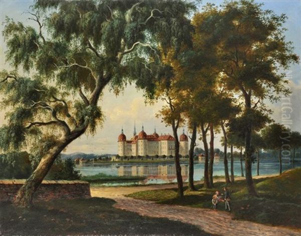 Jagdschlos Moritzburg Bei Dresden Oil Painting by Franz Wilhelm Leuteritz