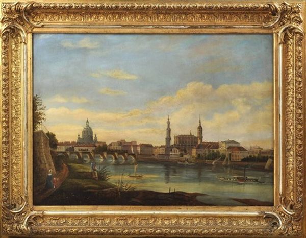 Ansicht Von Dresden: Blick Vom Neustadter Ufer Aus Auf Die Altstadt Oil Painting by Franz Wilhelm Leuteritz