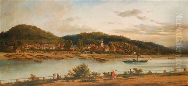 Bad Schandau An Der Elbe Oil Painting by Franz Wilhelm Leuteritz