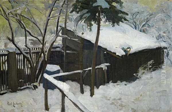 Schuppen In Verschneiter Winterlandschaft Oil Painting by Paul Leuteritz