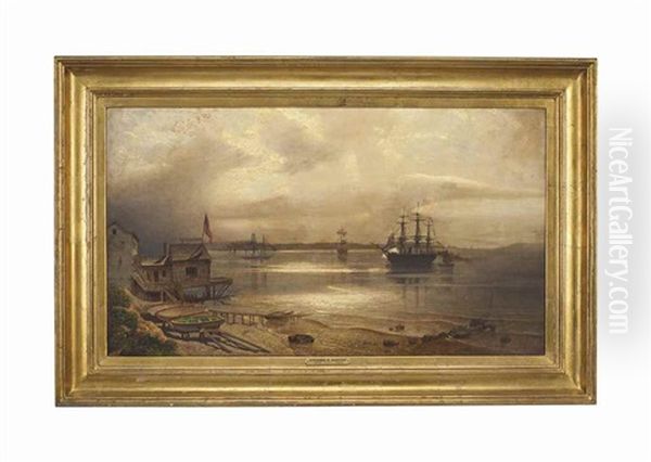 Harbor, New London Oil Painting by Emanuel Leutze