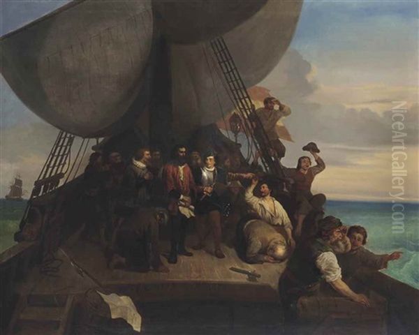 Colombus Sighting America Oil Painting by Emanuel Leutze