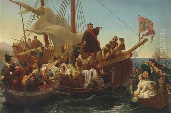 Departure Of Columbus From Palos In 1492 Oil Painting by Emanuel Leutze