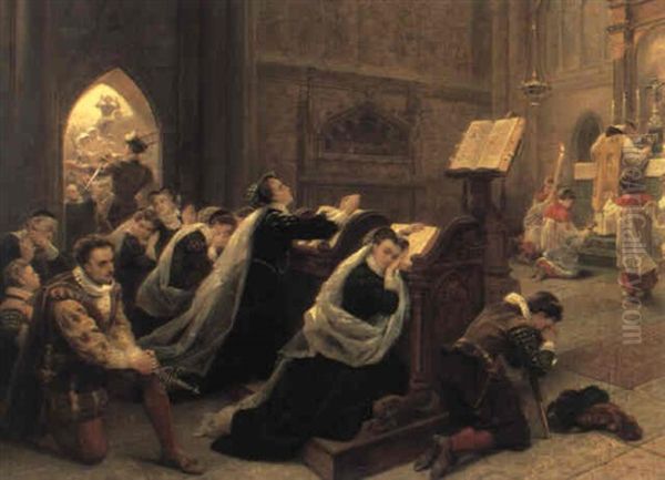 Mary Queen Of Scots Hearing Her First Mass After Returning  To Scotland Oil Painting by Emanuel Leutze