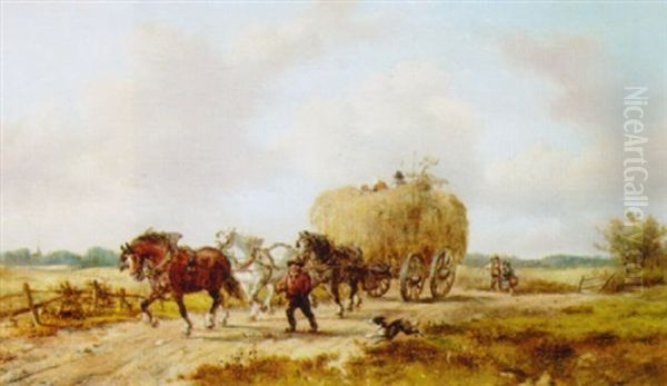 The Haycart Returning Home Oil Painting by Friedrich August De Leuw