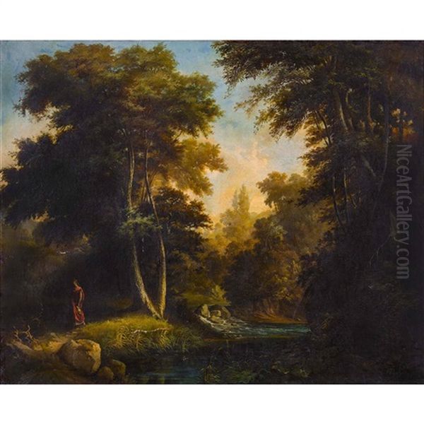 Dame Mit Amphore Am Waldbach Oil Painting by Constantia Eugenie Adele Leuzinger-Koch