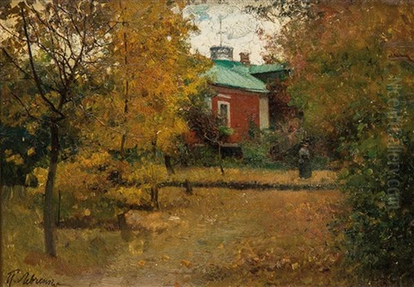 Spaziergang In Herbstlicher Gartenlandschaft Oil Painting by Petr Alekseevich Levchenko