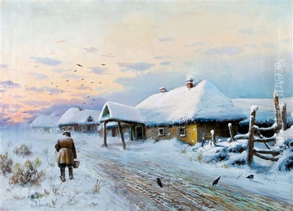 Winterlandschaft Von Der Untergehenden Sonne Illuminiert Oil Painting by Petr Alekseevich Levchenko