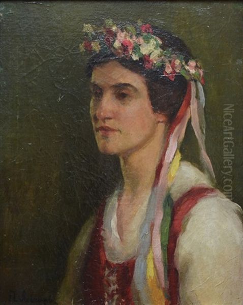 Portrait Of A Young Girl In A Ukrainian Costume Oil Painting by Petr Alekseevich Levchenko