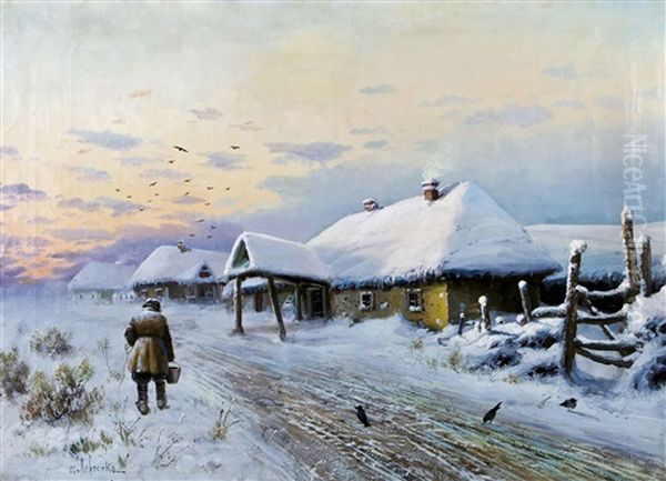 Winterlandschaft Von Der Untergehenden Sonne Illuminiert Oil Painting by Petr Alekseevich Levchenko