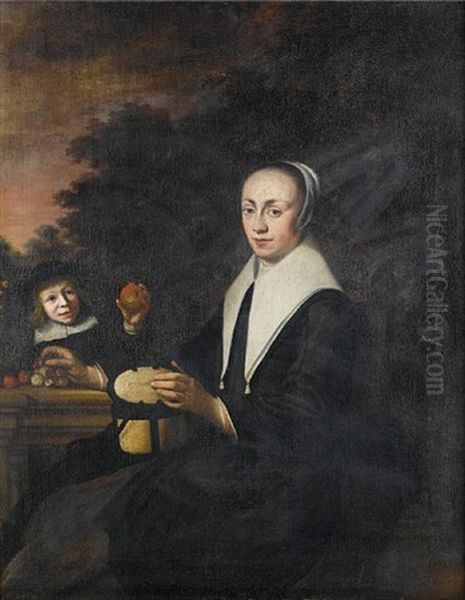 Portrait Of A Gentleman In Black Dress (+ Portrait Of A Lady And A Young Boy Playing With Apples; Pair) Oil Painting by Jacobus Levecq