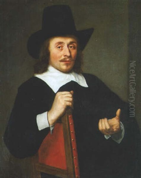 Portrait Of A Gentleman, Seated Half-length, In A Black Coat And Hat Oil Painting by Jacobus Levecq