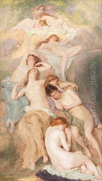 Sleaping Bacchantes Oil Painting by Auguste (Maurice Francois Giuslain) Leveque