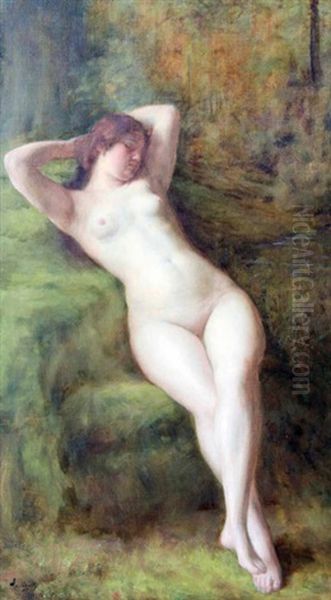 Weiblicher Akt Im Wald Oil Painting by Auguste (Maurice Francois Giuslain) Leveque