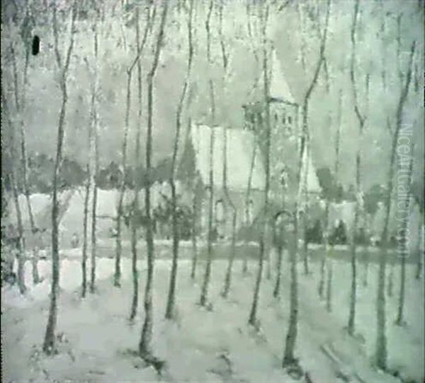 Winter View Through The Trees Oil Painting by Rene Leverd