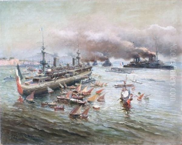 Mouvement D'escadre Dans La Rade De Toulon Oil Painting by Paul Levere