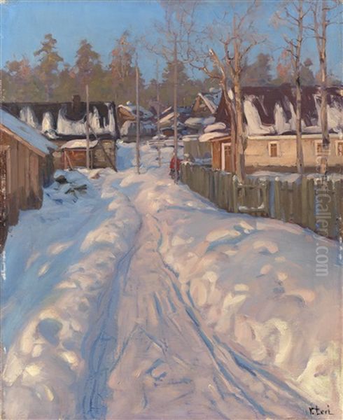 Russian Village In Winter Oil Painting by Vassilij Filippovich Levi