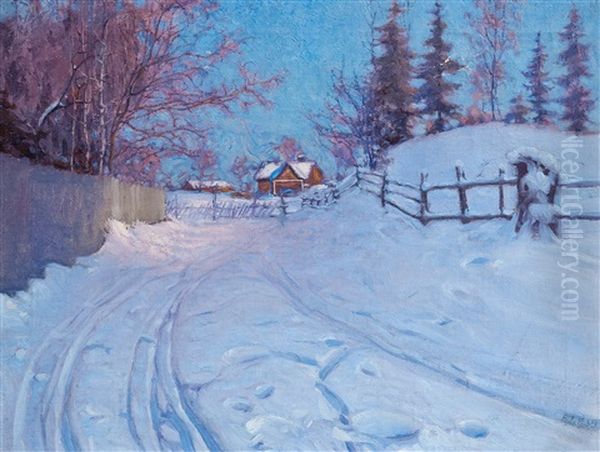 Winter Landscape Oil Painting by Vassilij Filippovich Levi