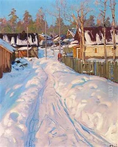 Winter Day In The Village Oil Painting by Vassilij Filippovich Levi