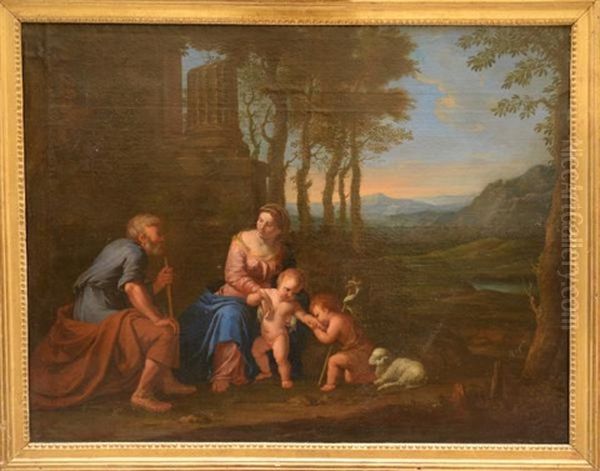 La Sainte Famille Et Saint Jean Baptiste Devant Des Ruines Antiques Oil Painting by Reynaud Levieux