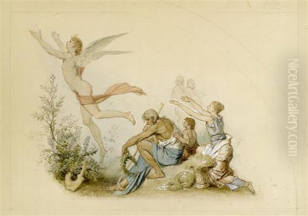 Design For A Fresco With Apollo In Flight Oil Painting by Eduard Julius Fr. Bendemann