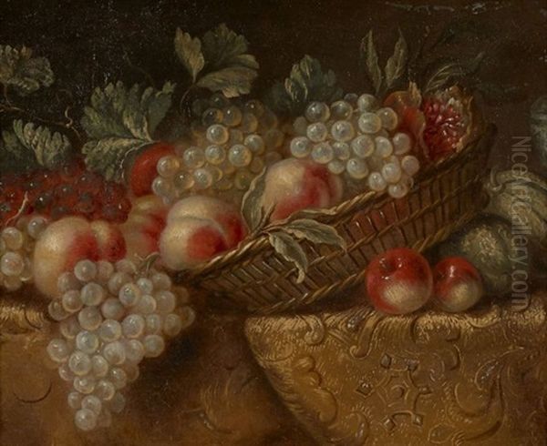 Panier De Peches, Raisins, Grenades Et Melons Oil Painting by Reynaud Levieux