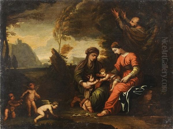 The Holy Family With St. Anne And John The Baptist Oil Painting by Reynaud Levieux