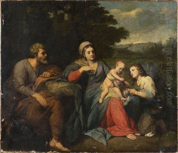 La Sainte Famille Et Un Ange Dans Un Paysage Oil Painting by Reynaud Levieux