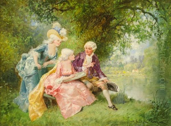 Artist With Two Helpers Oil Painting by Theodore Levigne