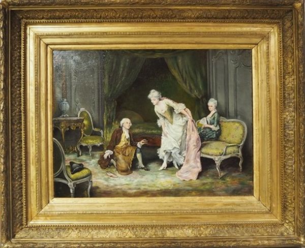 Scene D'interieur Dans Le Gout Du Xviiie Siecle Oil Painting by Theodore Levigne