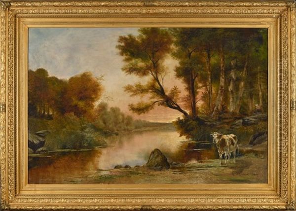 Vaches Devant L'etang Oil Painting by Theodore Levigne