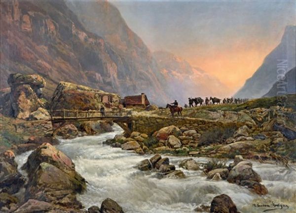 Artilleurs De Montagne En Manoeuvre Sur La Route De La Berarde Oil Painting by Theodore Levigne