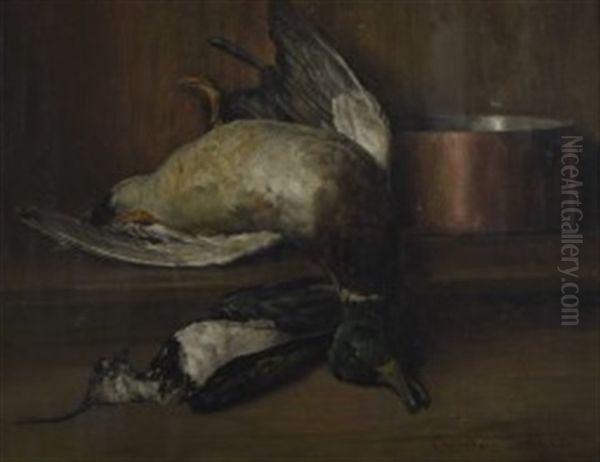 Nature Morte A La Huppe Et Au Col Vert Oil Painting by Theodore Levigne