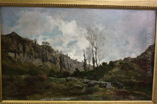 Rochers A Vic-sur-cere Pres D'aurillac Oil Painting by Theodore Levigne