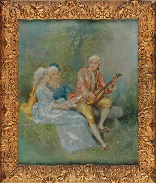 Le Charmeur A La Mandoline Oil Painting by Theodore Levigne