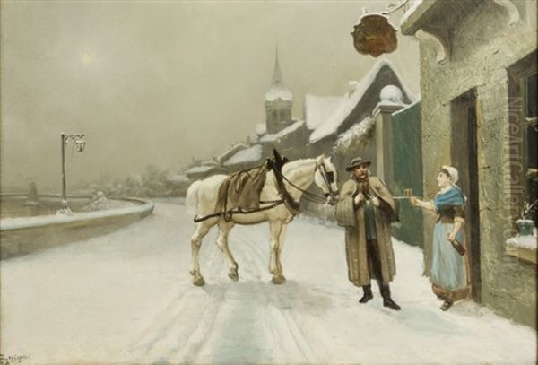 Voyageur A Cheval En Hiver Oil Painting by Theodore Levigne