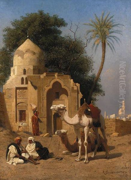 A Rest Outside The Mosque Oil Painting by Rudolf Christ. Eugen Bendemann