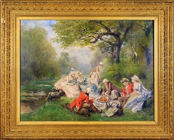 Le Dejeuner Champetre Sous Le Regne De Louis Xv Oil Painting by Theodore Levigne