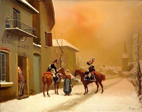 Le Coup De L'etrier Oil Painting by Theodore Levigne