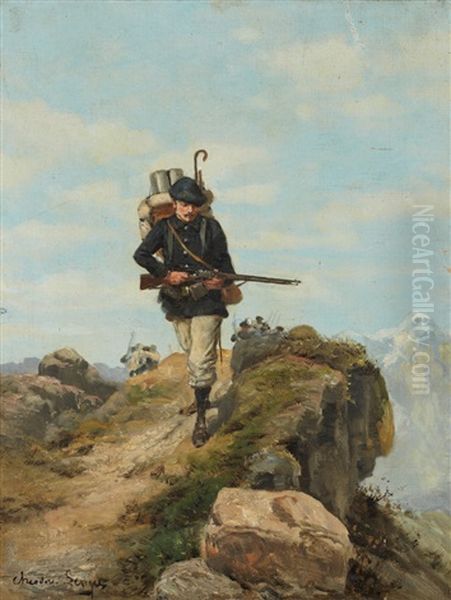 Chasseur Alpin Oil Painting by Theodore Levigne