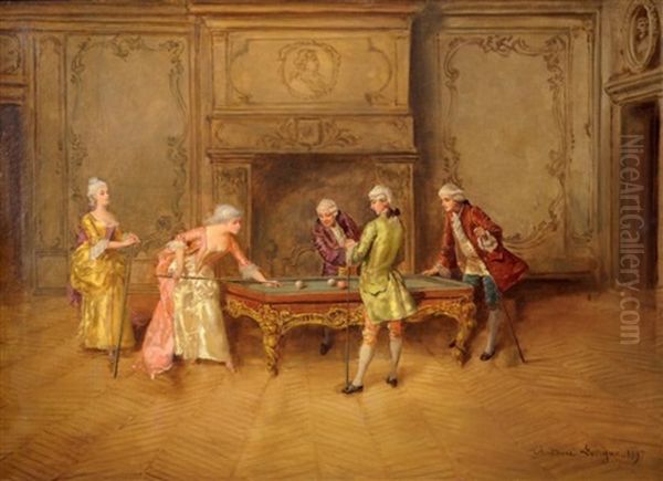 Joueurs De Billard Oil Painting by Theodore Levigne