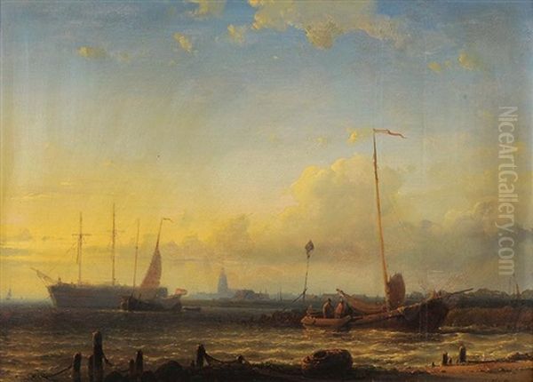 Vue Du Port D'amsterdam Oil Painting by Theodore Levigne