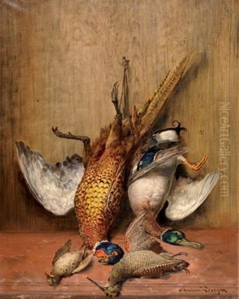 Nature Morte Au Faisan, Au Colvert Et A La Becasse Oil Painting by Theodore Levigne