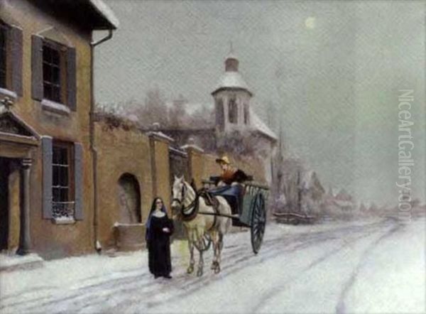 L'arrivee Au Couvent Sous La Neige by Theodore Levigne