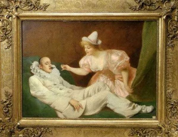 L'hommage A Pierrot (+ Promenade Musicale Sur Le Lac; Pair) Oil Painting by Theodore Levigne