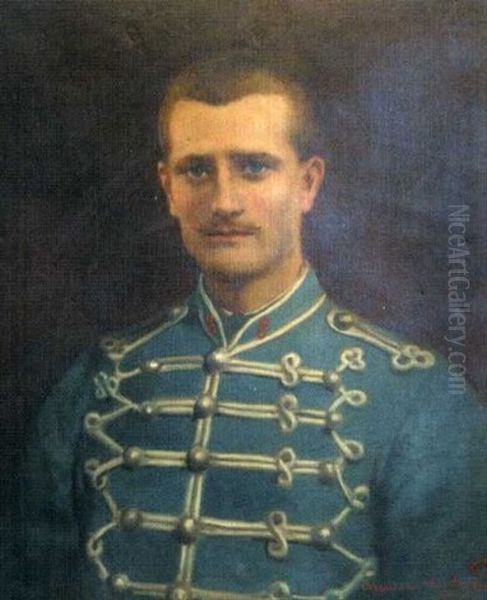 Portrait Of A Young French Soldier In Uniform Oil Painting by Theodore Levigne