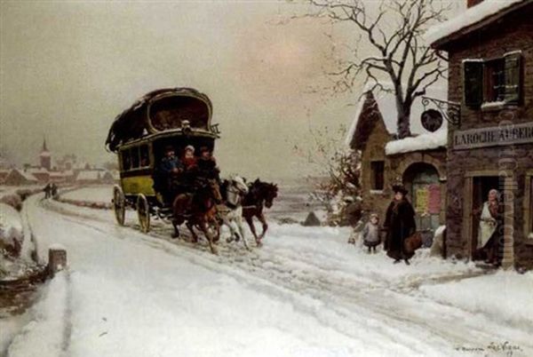 L'arrivee De La Malle Poste Oil Painting by Theodore Levigne